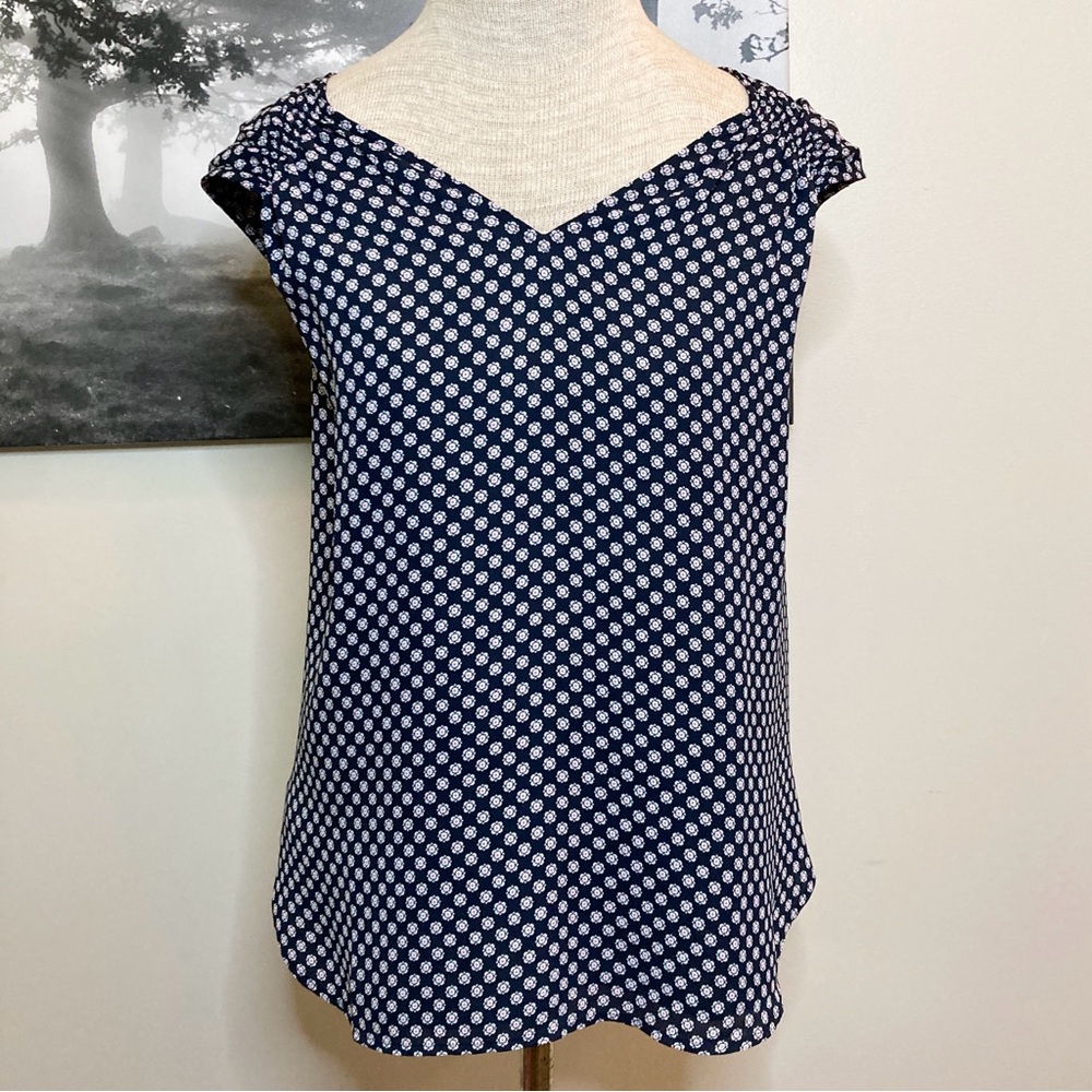 LOFT Petites Navy Floral Print Blouse